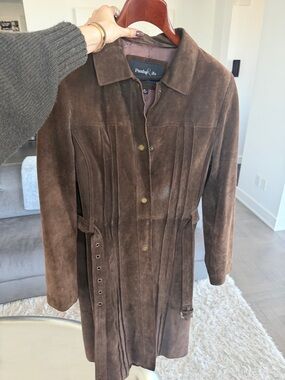Pasha & Jo Dark Brown Suede Trench Coat with Belt